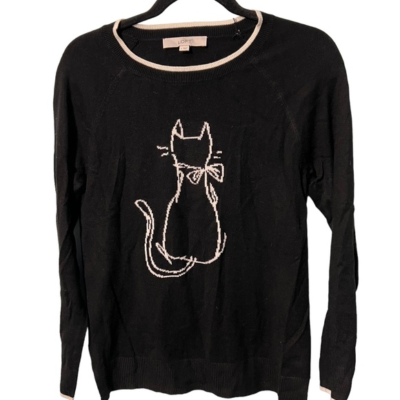 LOFT Sweaters - Loft Black and White Long a sleeve Shirt With Cat Super Soft Size Small